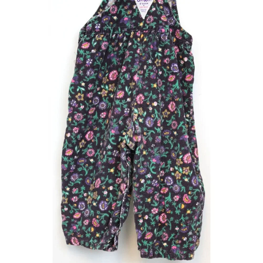 Vtg 1980s OshKosh B'Gosh Overalls Girls sz 18m Corduroy Floral Flowers Autumn